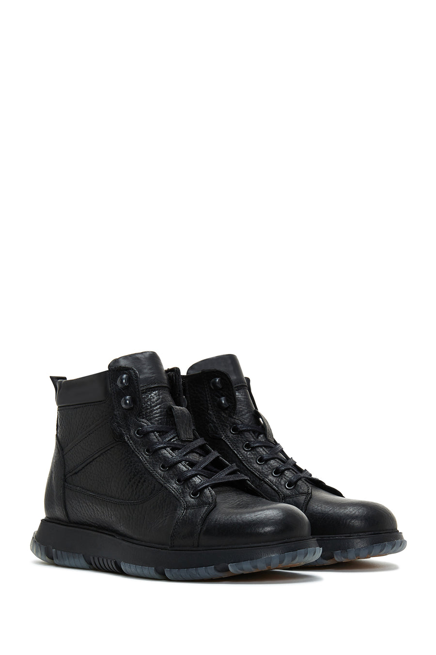 Men's Black Leather Zippered Casual Boots