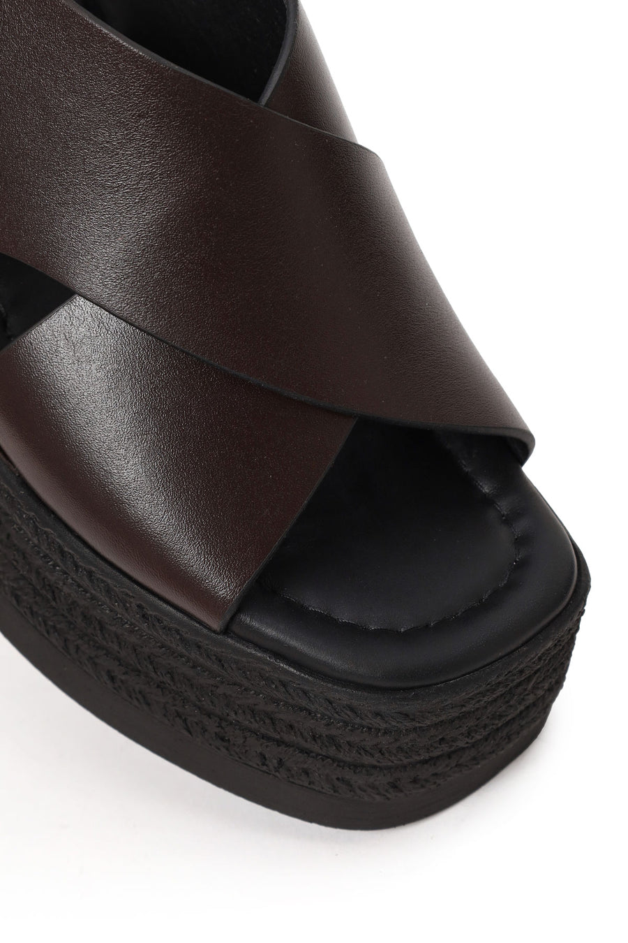 Woman Brown Ankle-Buckle Wedge-Heel Leather Sandal