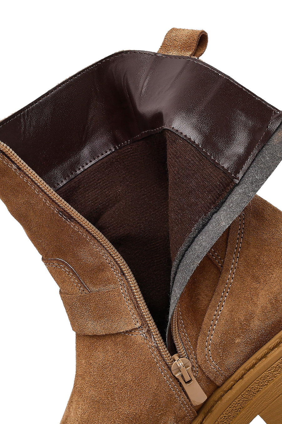 Women's Tan Zippered Thick Sole Suede Leather Boot