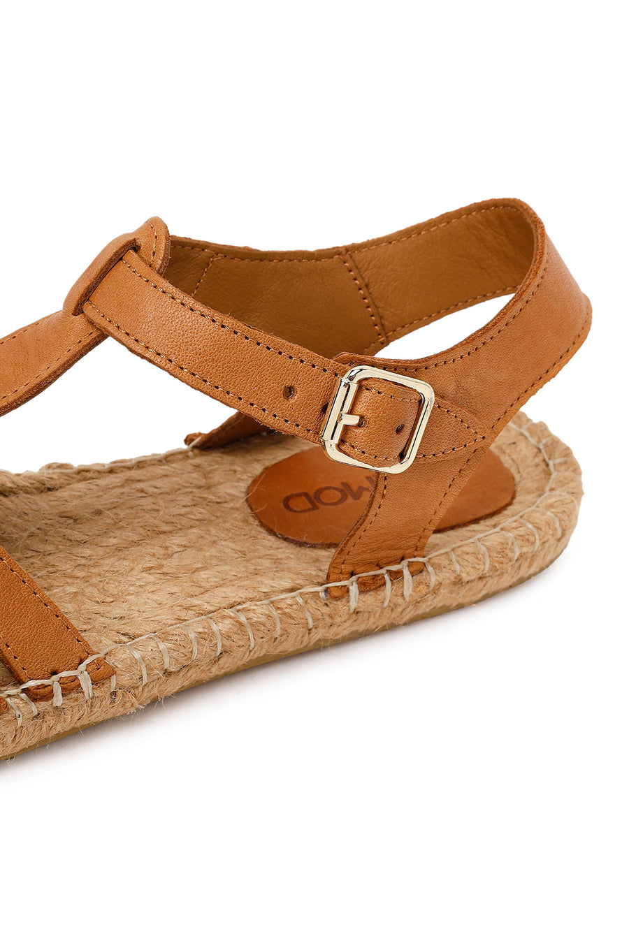 Woman Tan Ankle-Strap Buckled Leather Espadrilles Sandal