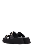 Women's Black Thick Soled Leather Slippers | Derimod