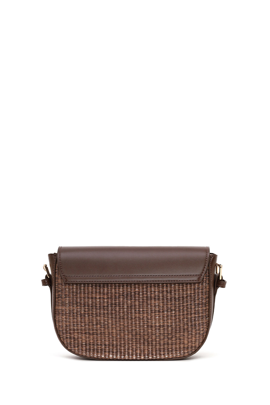 Woman Brown Long-Strap Wicker Crossbody Bag
