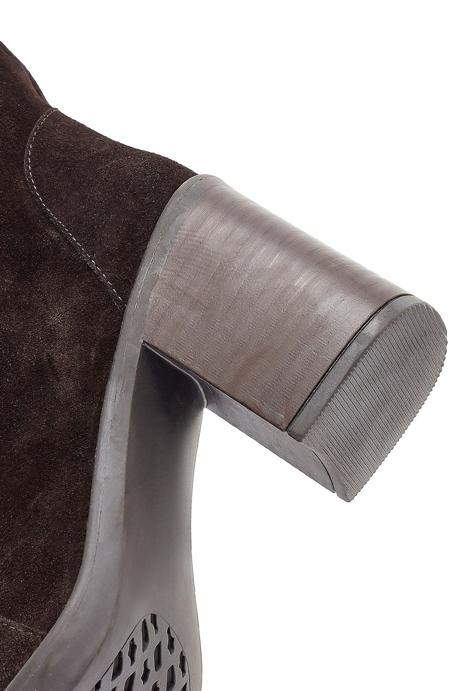 Woman Brown Zippered Chunky Heel Suede Leather Boot
