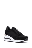 Women's Black Thick Heeled Lace-Up Leather Sneaker | Derimod