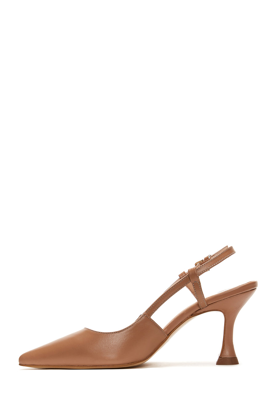 Women's Beige Leather Heeled Slingback Shoes