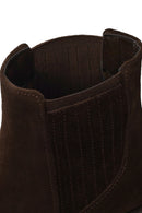 Woman Brown Chunky-Heeled Suede Chelsea Boots | Derimod