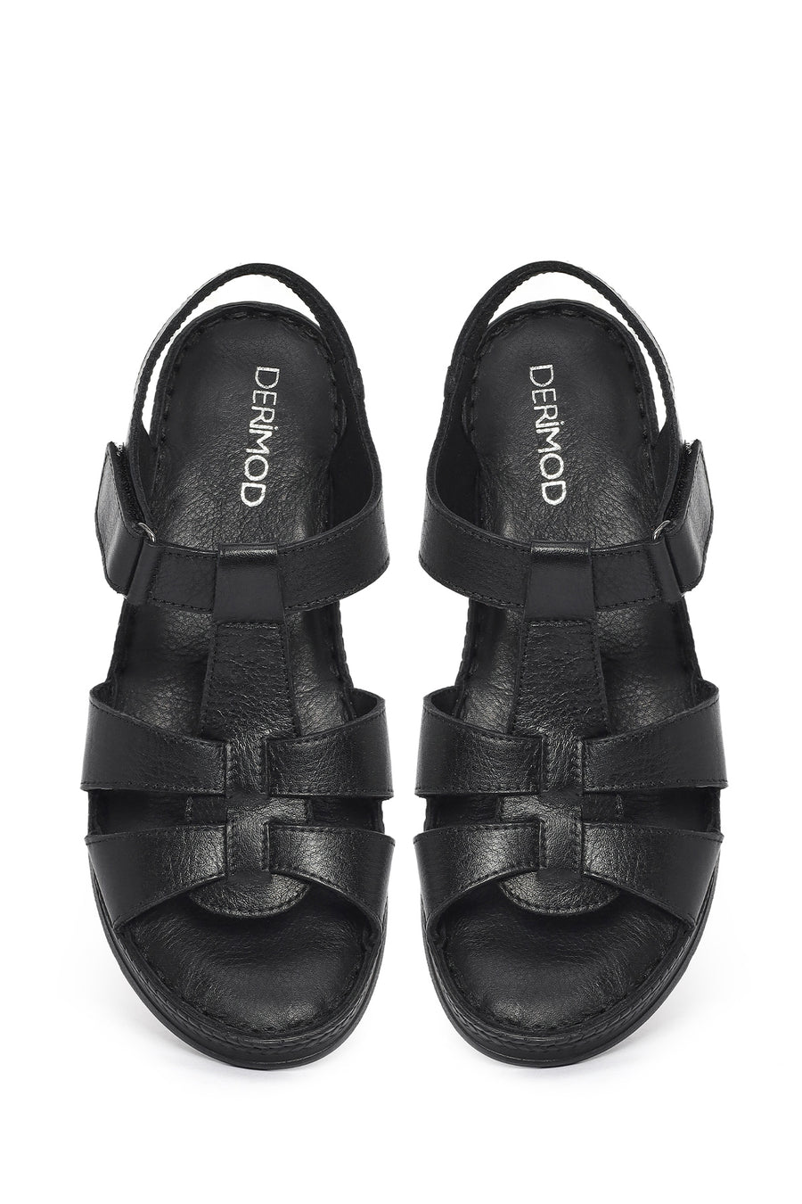 Women's Black Thick Soled Leather Comfort Sandals