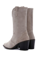 Women's Beige Thick Heeled Suede Leather Cowboy Boots | Derimod