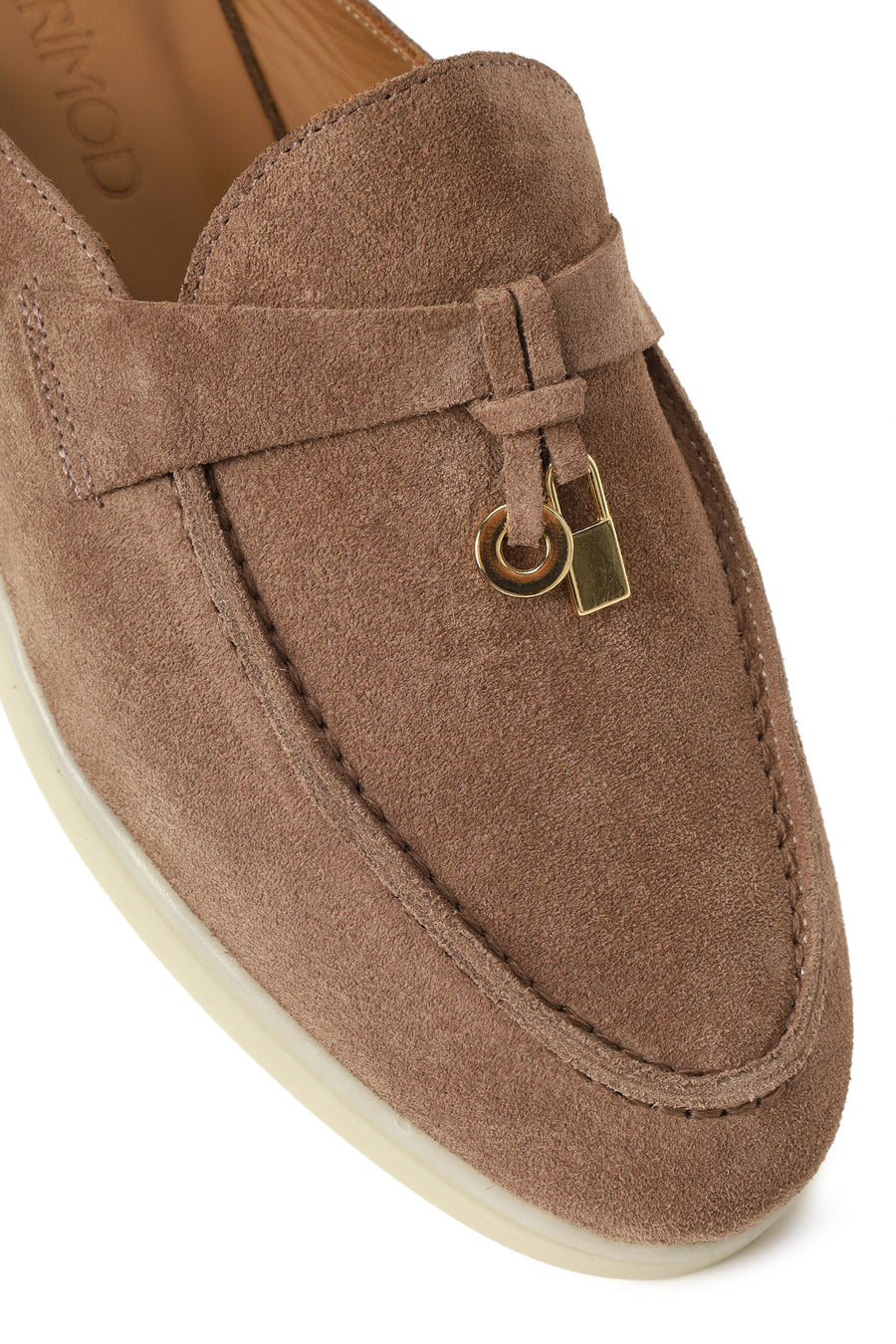 Women's Beige Buckle Suede Leather Slippers
