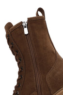 Women's Tan Thick Soled Zippered Suede Leather Boots | Derimod