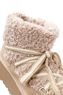 Women's Beige Thick-Soled Fur-Lined Leather Boots | Derimod