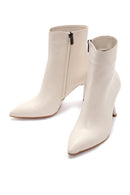 Women's Beige Zippered Thin Heeled Leather Boots | Derimod