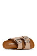 Women's Dark Powder Stone Buckle Suede Leather Slippers | Derimod