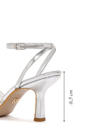 Women's Silver Ankle Strap Stone Thin Heel Sandals | Derimod