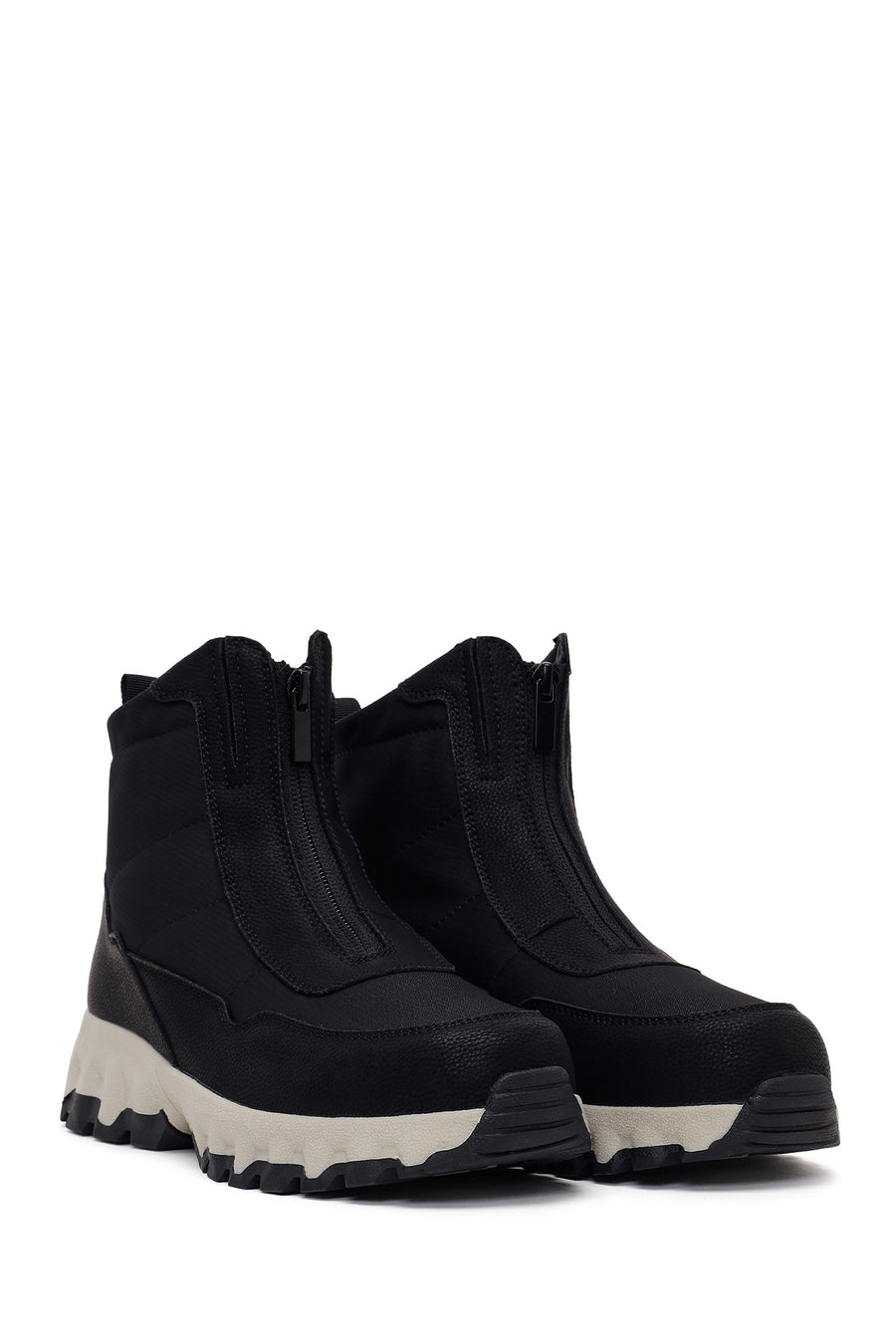 Woman Black Zip Closure Thick-Soled Fabric Boots