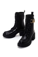 Women's Black Zipper Heeled Leather Boots | Derimod