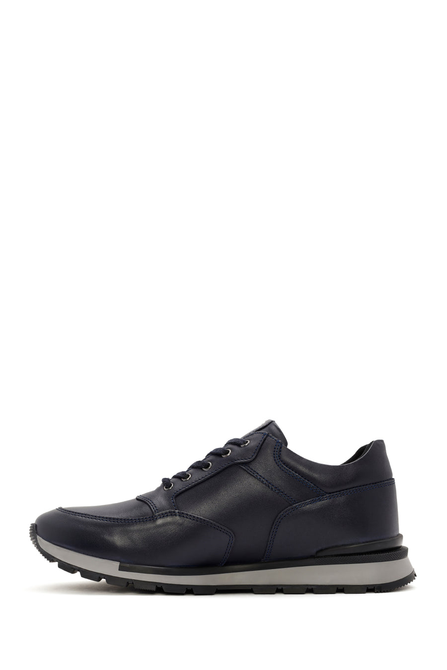 Erkek Lacivert Bağcıklı Deri Casual Sneaker