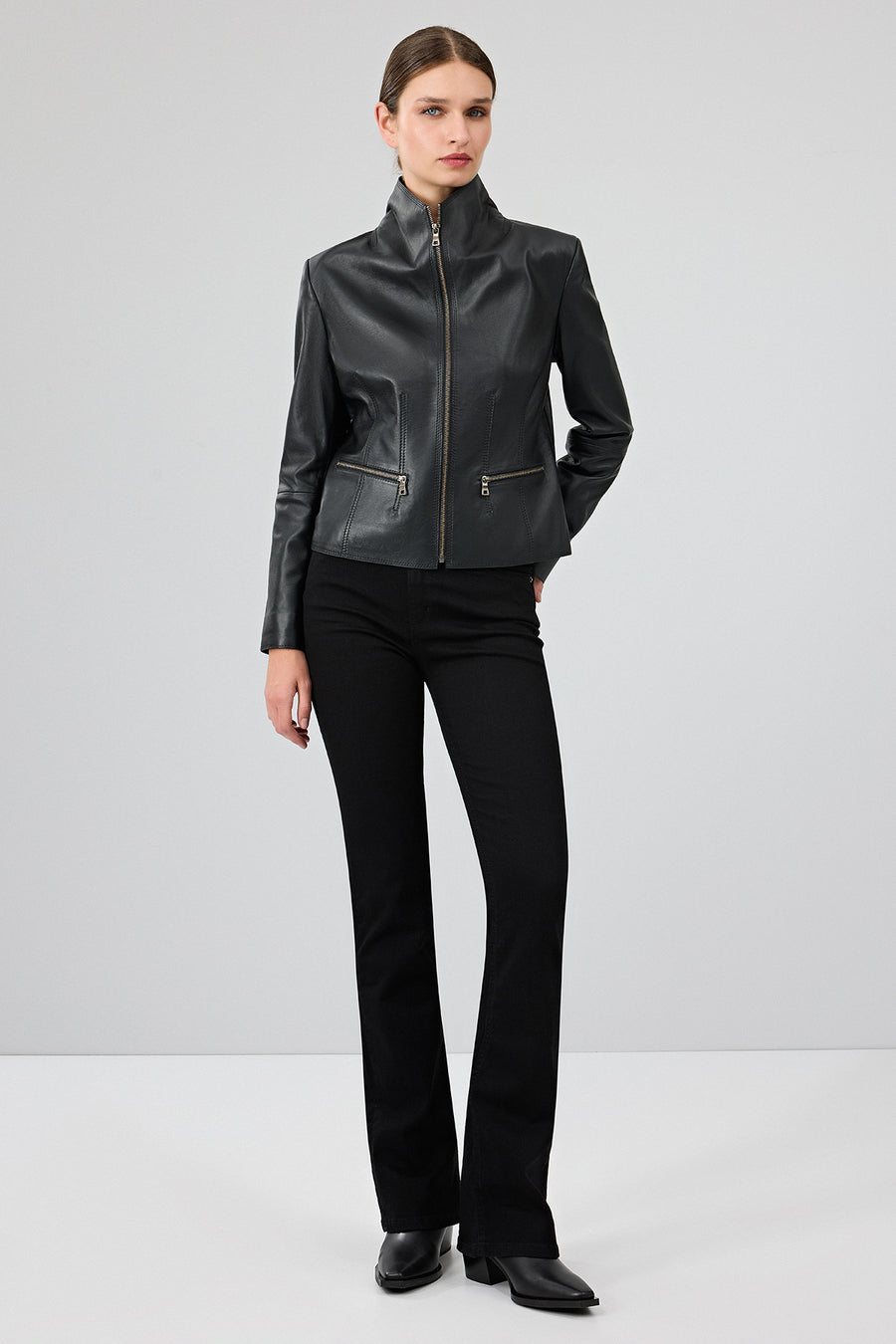 Amy Women's Black Short Leather Jacket