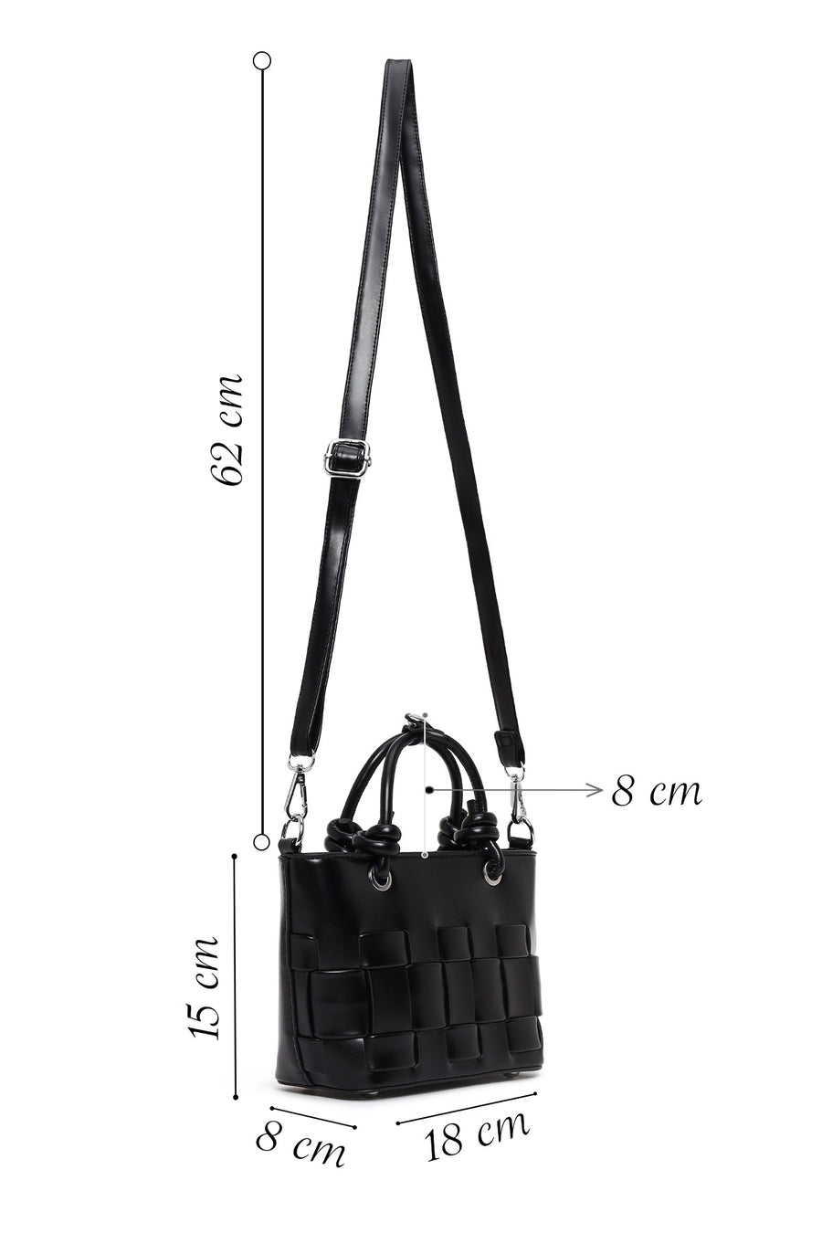 Woman Black Long-Strap Knitted Mini Shoulder Bag