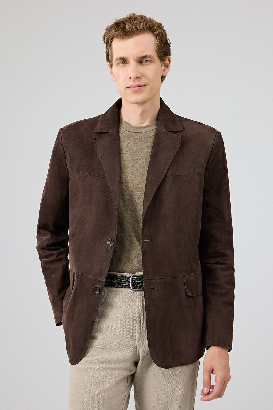 Rodrygo Men's Brown Blazer Suede Leather Jacket