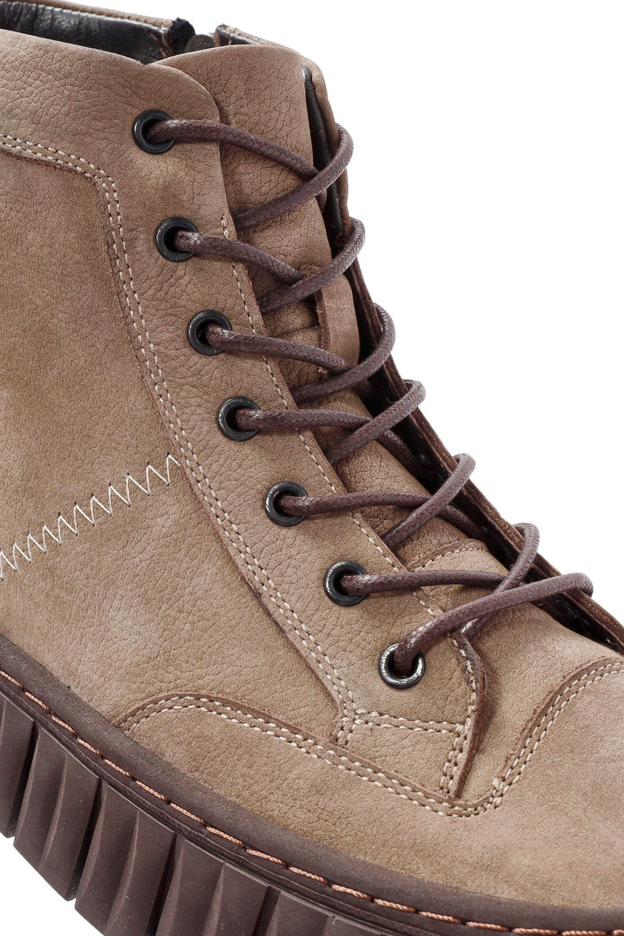 Men's Beige Zippered Lace-Up Nubuck Ankle Leather Boots