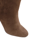 Women's Walnut Suede Leather Heeled Zipper Boots | Derimod