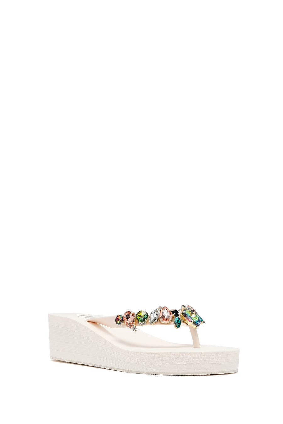 Women's White Toe Stoned Wedge Heel Jelly Slippers