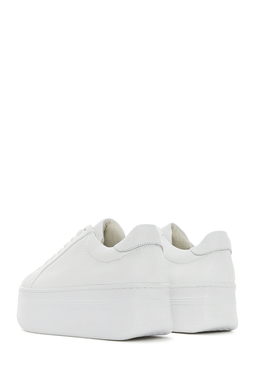 Women's White Lace-up Thick-Sole Leather Sneaker