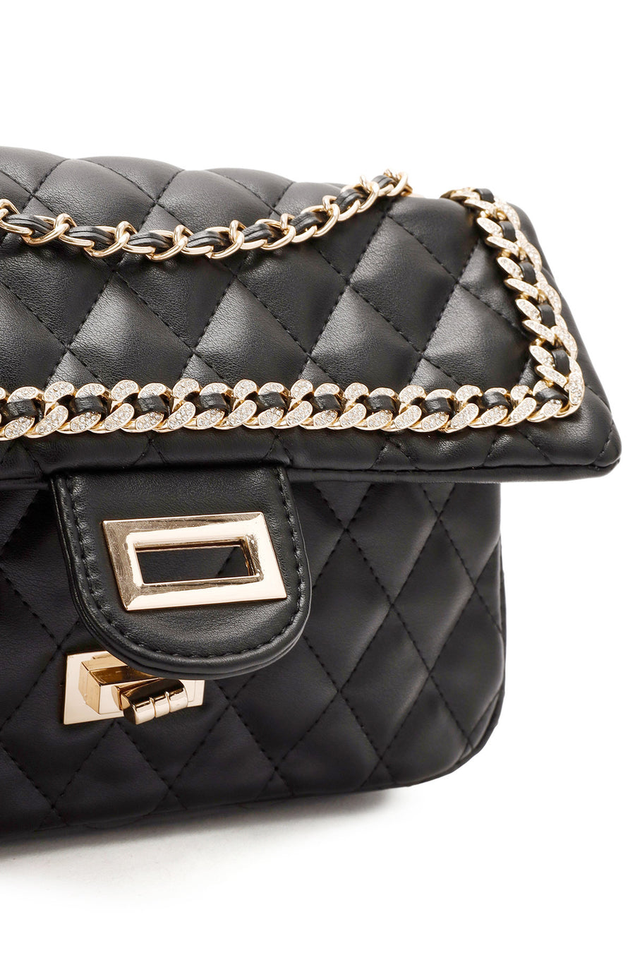 Women's Black Long Strap Quilted Patterned Shoulder Bag
