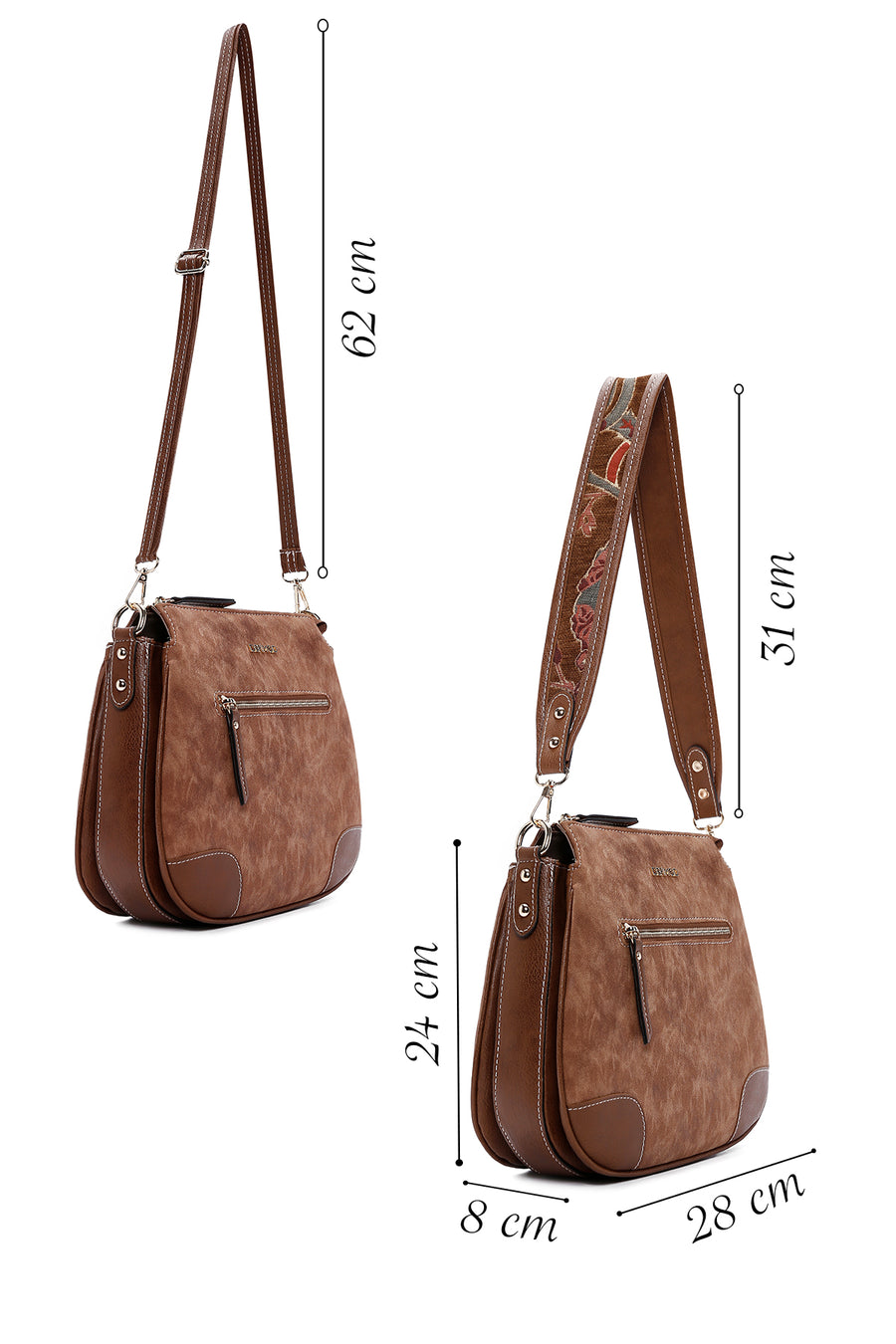 Women's Tan Long Strap Nubuck Shoulder Bag