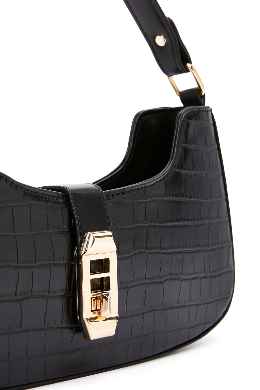Women's Black Long Strap Crocodile Handbag