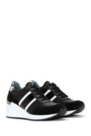 Women's Black Leather Wedge Heeled Sneaker | Derimod