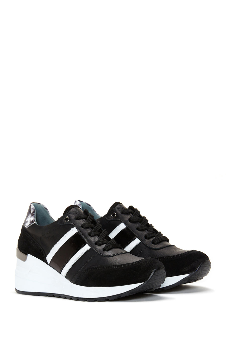 Kadın Siyah Deri Dolgu Topuklu Sneaker