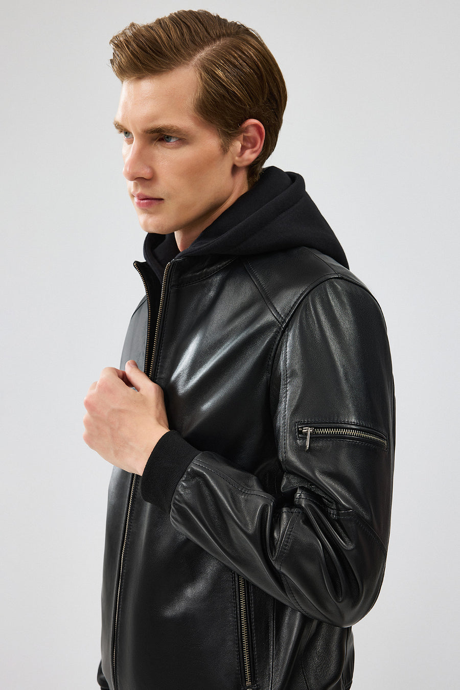 Niko Men's Black Hooded Leather Jacket