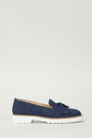 Navy Blue Nubuck Women's Leather Shoes | Derimod