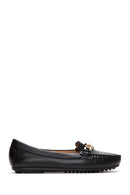 Women's Black Leather Buckle Loafer | Derimod