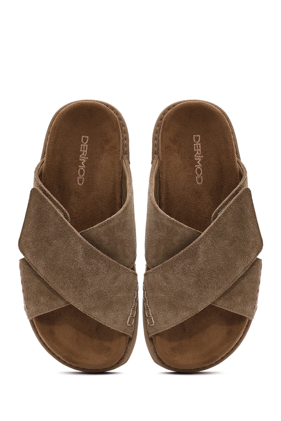 Women's Brown Thick Soled Suede Leather Slippers
