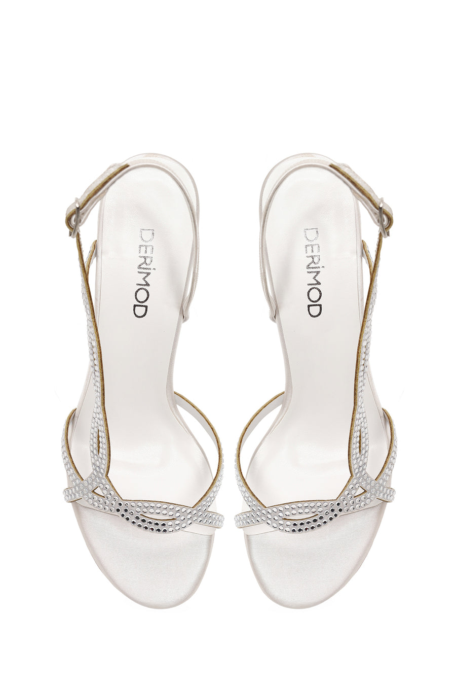 Woman Beige Ankle-Buckle Thin-Heel Embellished Sandal