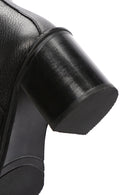 Women's Black Thick Heeled Leather Zipper Boots | Derimod