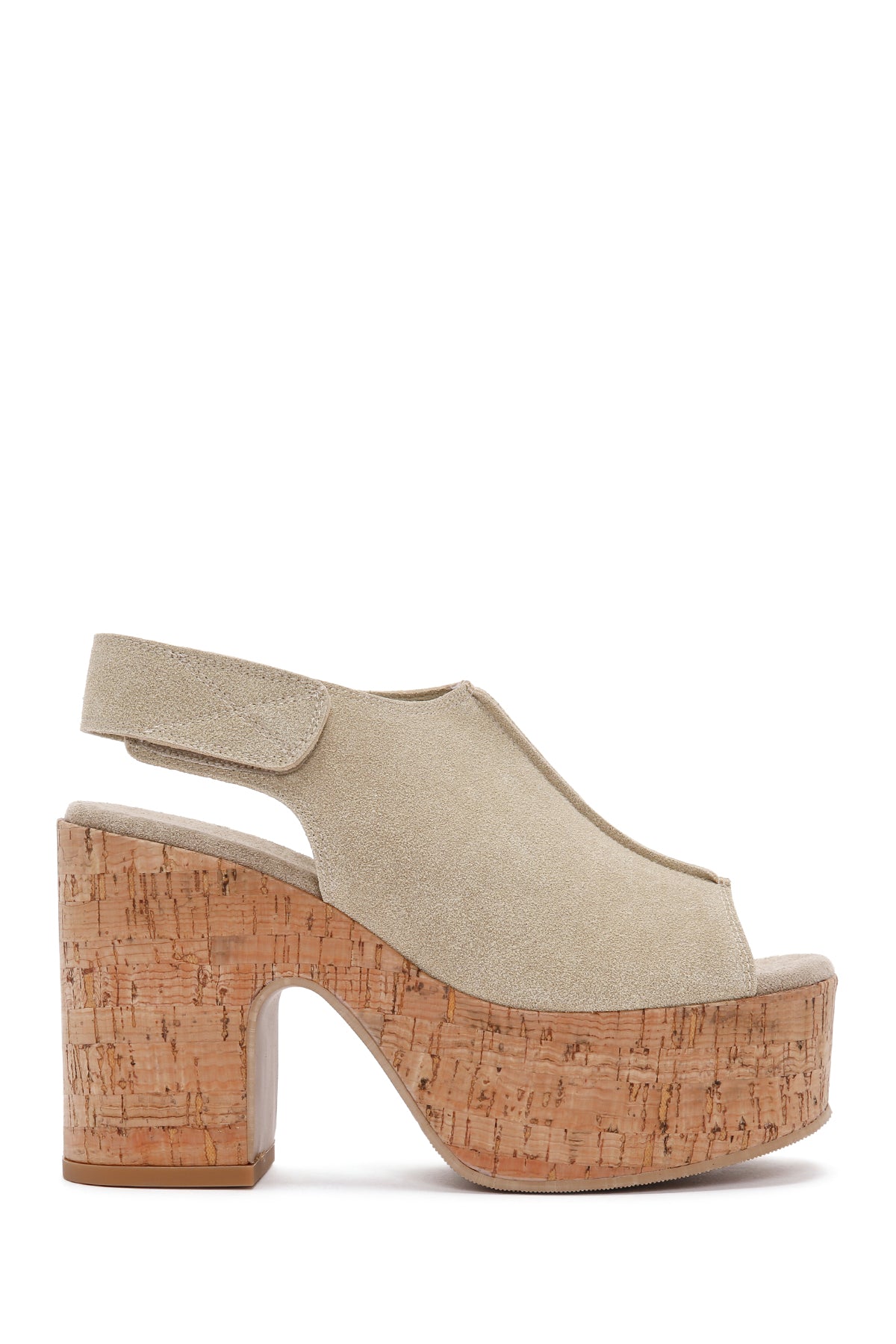 Women's Beige Ankle Strap Platform Heeled Suede Sandals 24SFE402910 | Derimod