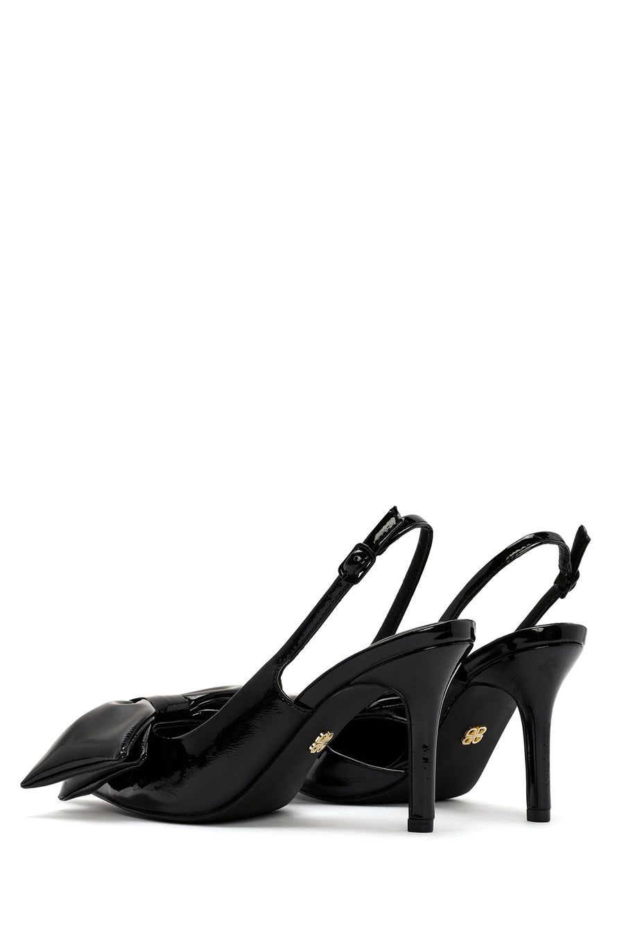 Women's Black Open Back Thin Heel Patent Leather Shoes