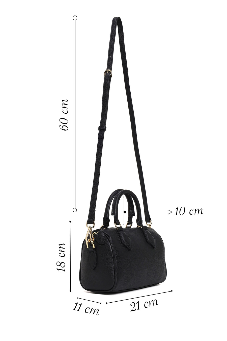 Woman Black Long-Strap Leather Shoulder Bag