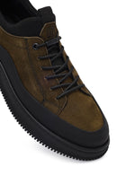 Male Khaki Lace-Up Thick-Soled Nubuck Leather Sneaker | Derimod