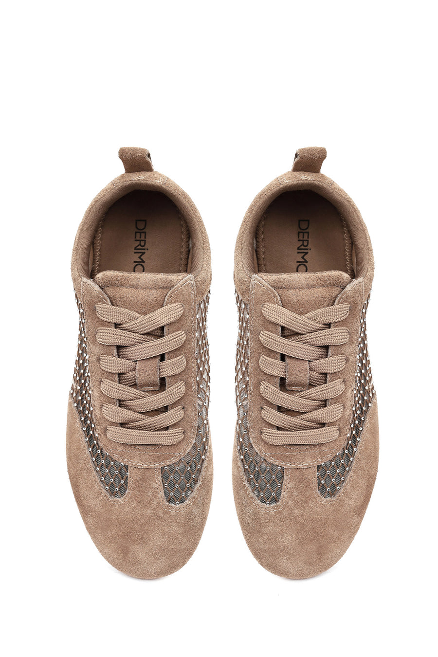 Women's Mink Lace-up Rhinestone Suede Leather Sneaker