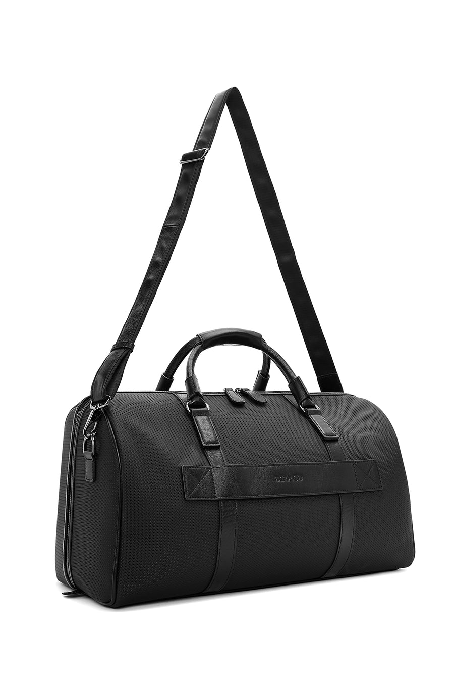 Men's Black Printed Leather Travel Bag