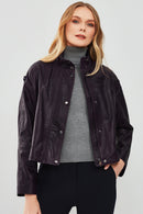 Cassy Women's Purple Oversize Leather Jacket | Derimod