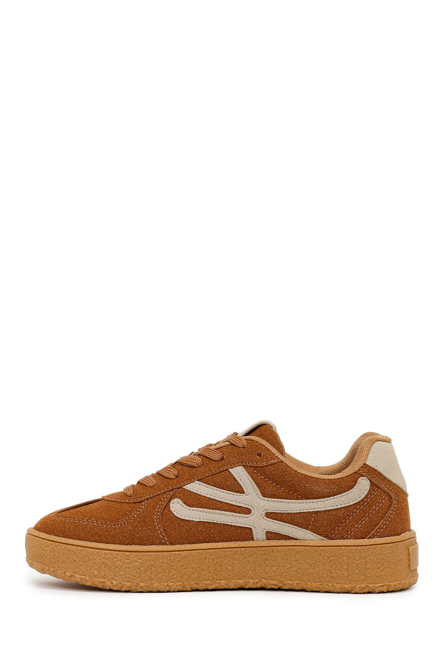 Woman Tan Lace-up Suede Sneaker