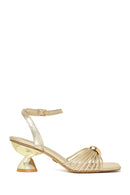 Woman Gold Ankle-Buckle Metallic Chunky-Heel Sandal | Derimod