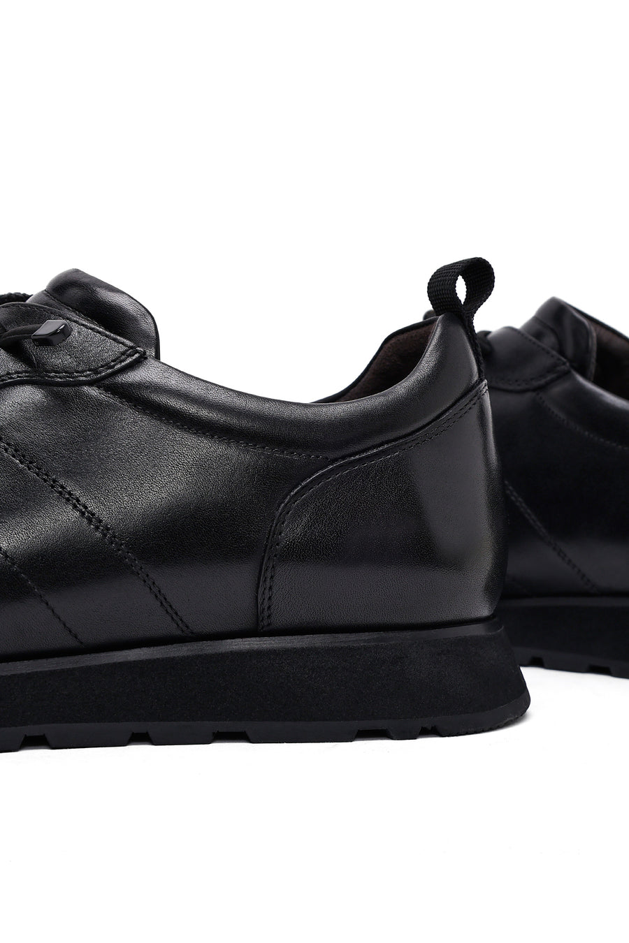 Erkek Siyah Bağcıklı Deri Casual Sneaker