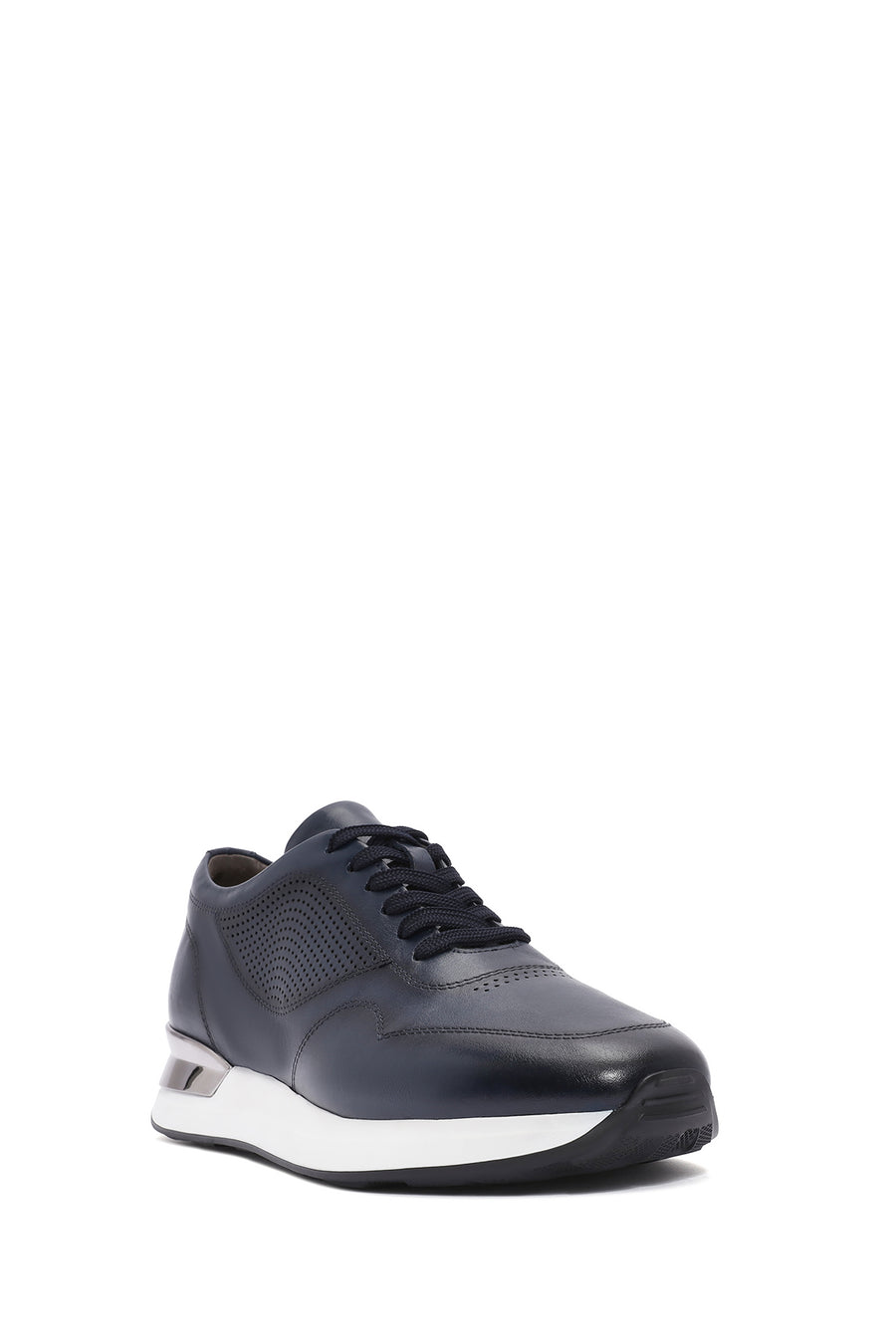 Erkek Lacivert Bağcıklı Kalın Tabanlı Deri Sneaker